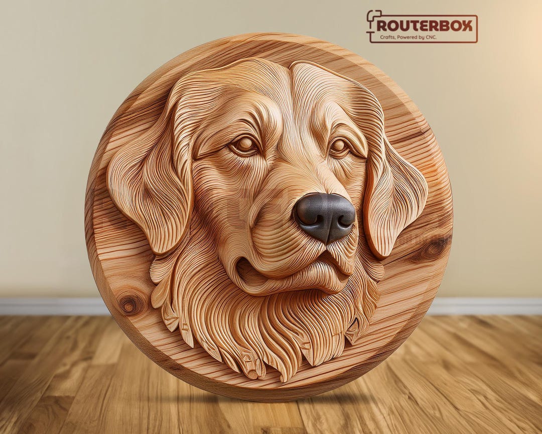Golden Retriever Dog STL File: CNC Router, Wood Carving (digital ...