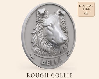 Rough Collie Dog STL with Personalized Name Plaque for 3D Printing
