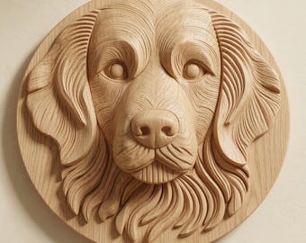 Golden Retriever Dog Carving STL for CNC Router, Relief Wood Carving File