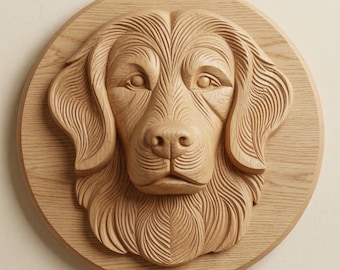 Golden Retriever Dog Plaque STL for CNC Router, Relief Wood Carving Model