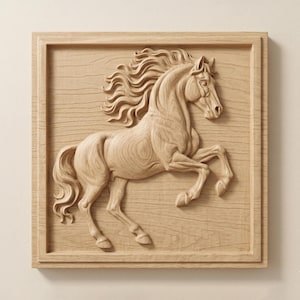 Rearing Horse STL File for CNC Router, Stallion Relief Wall Art Decor