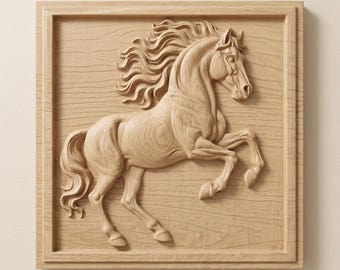 Rearing Horse STL File for CNC Router, Stallion Relief Wall Art Decor