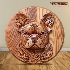 Arquivo STL 3D de cachorro buldogue francês, perfeito para entalhe em madeira, impressão em resina e uso em roteador CNC, ideal para entusiastas de decoração de casa "faça você mesmo".