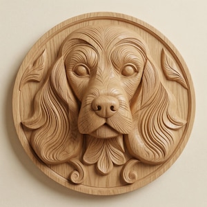 Ritratto di Cocker Spaniel in formato STL, targhetta da parete per cani realizzata con fresatrice CNC.