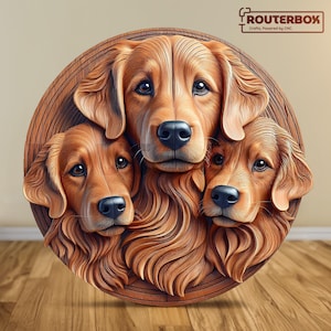 3 baby golden retriever-puppy's hond STL-bestand voor CNC-routers, ideaal voor houtsnijwerk, harsprint, doe-het-zelfdecoratieprojecten voor huisdierenliefhebbers.