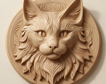 Cat Relief STL File for CNC Router, Wood Carving Wall Art