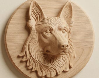 Portret owczarka niemieckiego w formacie STL do frezarki CNC, plik do rzeźbienia w drewnie na pamiątkę dla zwierząt