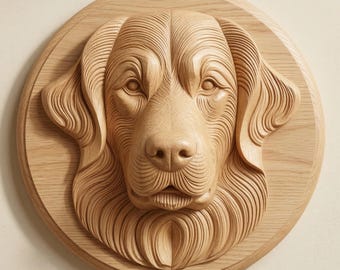 Golden Retriever Wall Art STL for CNC Router, Dog Relief Wood Carving File