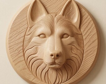 Siberian Husky Dog Portrait STL Model for CNC Router Wood Carving File