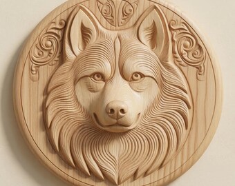 Siberian Husky Dog Relief STL for CNC Wood Carving, Pet Portrait Model
