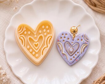 Boho Folk Heart Imprint Clay Cutter for Earrings & Pendants
