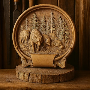 Stado wilków alfa, model 3D Relief STL: rzeźba w drewnie CNC (pobieranie cyfrowe)