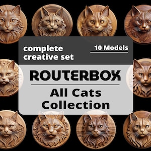 Modèles de chat 3D au format STL, lot de 10 modèles de chat uniques, parfaits pour l'impression CNC et 3D. Idéal pour la gravure artistique. Utilisation commerciale.