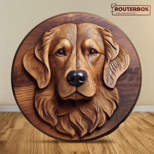 Modelo STL de cachorro Golden Retriever para impressão 3D, adequado para escultura em madeira e impressão em resina, perfeito para decoração de casa "faça você mesmo" e roteadores CNC.