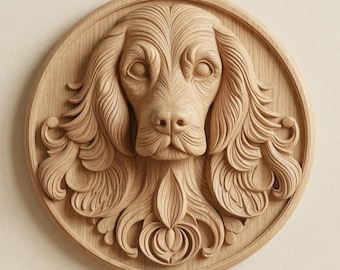 Silueta de perro Cocker Spaniel en formato STL, decoración de pared tallada con fresadora CNC.
