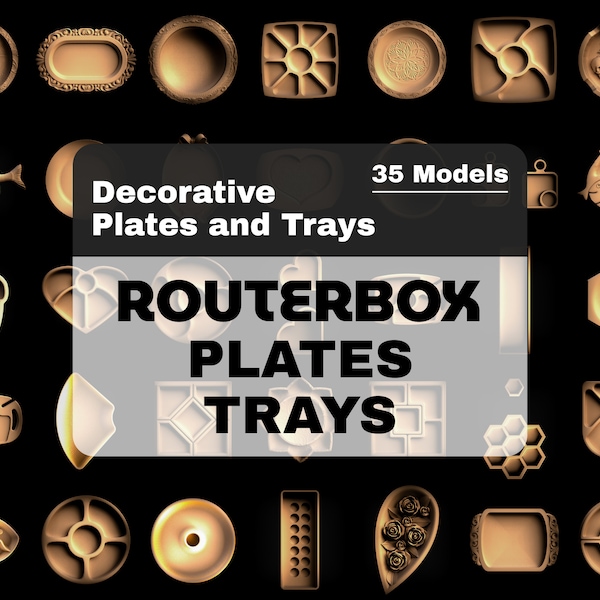 35 Plates and Trays Bundle: Routerbox Complete STL Models for CNC Router and Woodworking. Perfect for Artistic Engraving and DIY Home Decor