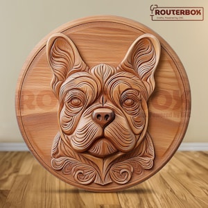 Archivo STL 3D de perro bulldog francés para enrutadores CNC, ideal para tallado de madera, impresión de resina y proyectos de decoración del hogar de bricolaje para entusiastas creativos.
