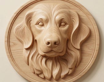 Golden Retriever Portrait STL for CNC Router, Dog Relief Wood Carving File