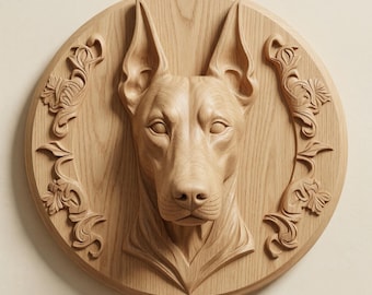 Doberman Head Relief STL, CNC Router Carving, 3D Printable Dog Wall Art