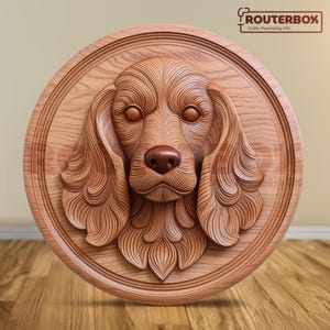 Cocker Spaniel Hund 3D STL-Datei für CNC-Fräser, ideal für Holzschnitzereien, Harzdrucke und DIY Home Decor-Projekte für kreative Enthusiasten.