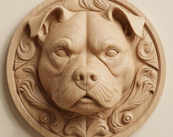 Pitbull Dog Relief STL voor CNC-router | Decoratief houtsnijwerkbestand | Pitbullkunst aan de muur