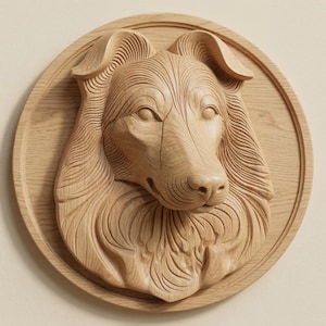 Collie Hund Wand Kunst STL, CNC Fräser Carving, 3D druckbares Relief (digitaler Download)