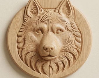 Siberian Husky Dog Memorial Portrait STL File for CNC Wood Carving