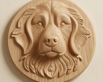 Golden Retriever Wall Decor STL for CNC Router, Dog Relief Wood Carving File