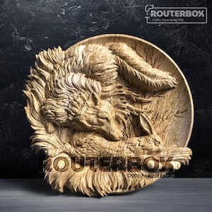 Encuentro salvaje: lobo y conejo, presa y cazador, modelo STL en relieve para fresadora CNC y carpintería, ideal para grabado artístico y decoraciones de bricolaje