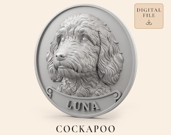 Cockapoo Dog STL with Personalized Name Plaque for 3D Printing
