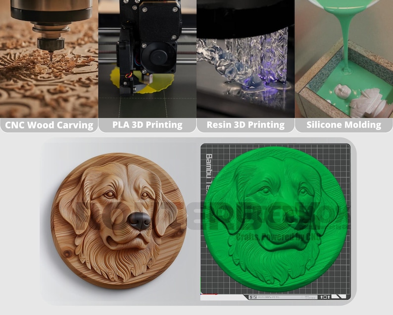 Golden Retriever Dog, An exquisite STL model ideal for **CNC cutting**. This design captures the breed's joyful personality, making it a wonderful addition to your home decor that resonates with dog lovers.