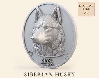 Siberian Husky Dog STL with Custom Name Plaque