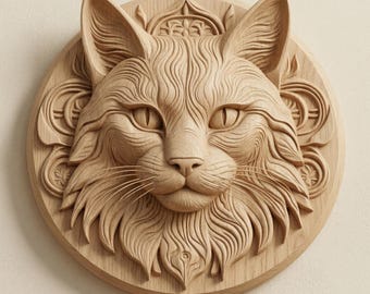 Ornamental Cat Relief STL File, CNC Wood Wall Art Feline Design