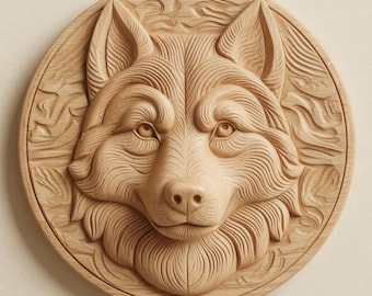 Siberian Husky Dog Relief Carving STL File, CNC Wood Carving 3D Model