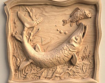 Model STL z reliefem ryby do grawerowania CNC lub druku 3D na ścianę