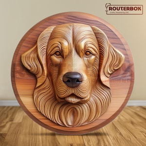 Golden Retriever Hund 3D STL-Datei für CNC-Fräser, ideal für Holzschnitzereien, Harzdruck und kreative DIY-Wohnkulturideen.