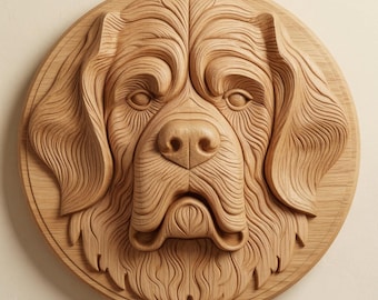Saint Bernard Dog Portrait Relief STL for CNC Router Wood Carving File