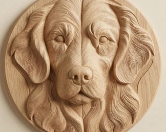 Golden Retriever Puppies STL for CNC Router, Dog Family Relief Wood Carving File