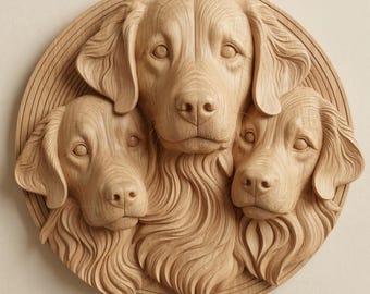 Matka i szczenięta Golden Retrievera w formacie STL do rzeźbienia w drewnie CNC