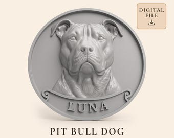Pit Bull Dog Plaque STL with Custom Name