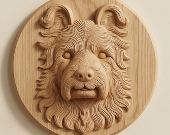 Silky Terrier Dog Pet Portrait STL File, CNC Wood Carving Relief Model