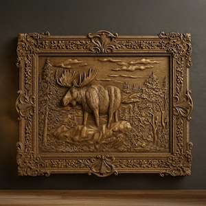 Modelo de relevo 3D STL de floresta de gamos para escultura em madeira CNC - Arte de parede de vida selvagem para decoração rústica, projetos DIY e gravura artística