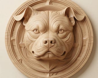 Pitbull Dog Relief STL voor CNC-router | Houtsnijbestand | Muurdecoratie Pitbullras