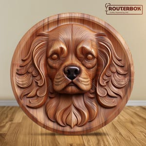 Perro Cavalier King Charles Spaniel, archivo STL para CNC, ideal para tallado de madera, impresión de resina 3D y proyectos de decoración del hogar de bricolaje para uso comercial.