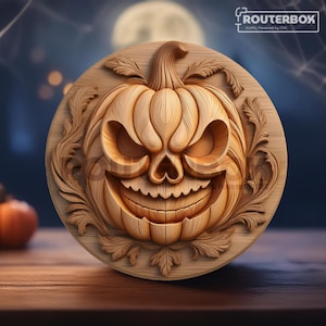 Wicked Smile Pumpkin STL voor 3D-printen, geschikt voor houtsnijwerk, harsprint, Halloweendecor, levenslange commerciële licentie.