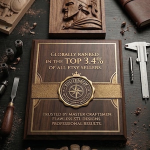 CNC carving bench displaying relief artwork, carving tools, and a global ranking badge indicating trusted brand performance
