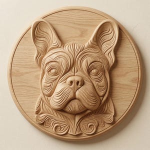 Rzeźba CNC Buldoga Francuskiego w formacie STL, model reliefowy 3D Buldoga Francuskiego do frezarki do drewna