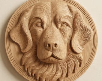 Golden Retriever Dog Head STL for CNC Router, Relief Wood Carving Model