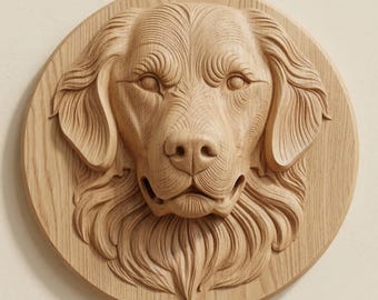 Retrato de perro Golden Retriever STL para fresadora CNC, archivo para tallado en relieve de madera