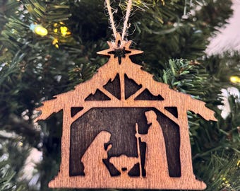 Wood Nativity Christmas Ornament